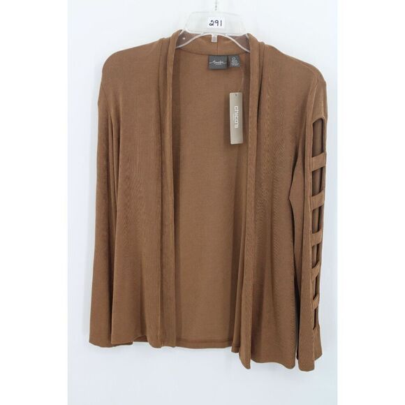 Chico's Travelers Jacket Cardigan Womens Size 0 (4) Brown Lattice Sleeve Open - Picture 1 of 6